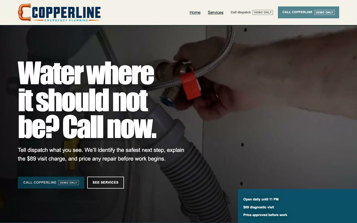 Copperline Emergency Plumbing desktop website viewport