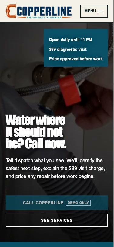 Copperline Emergency Plumbing mobile website viewport