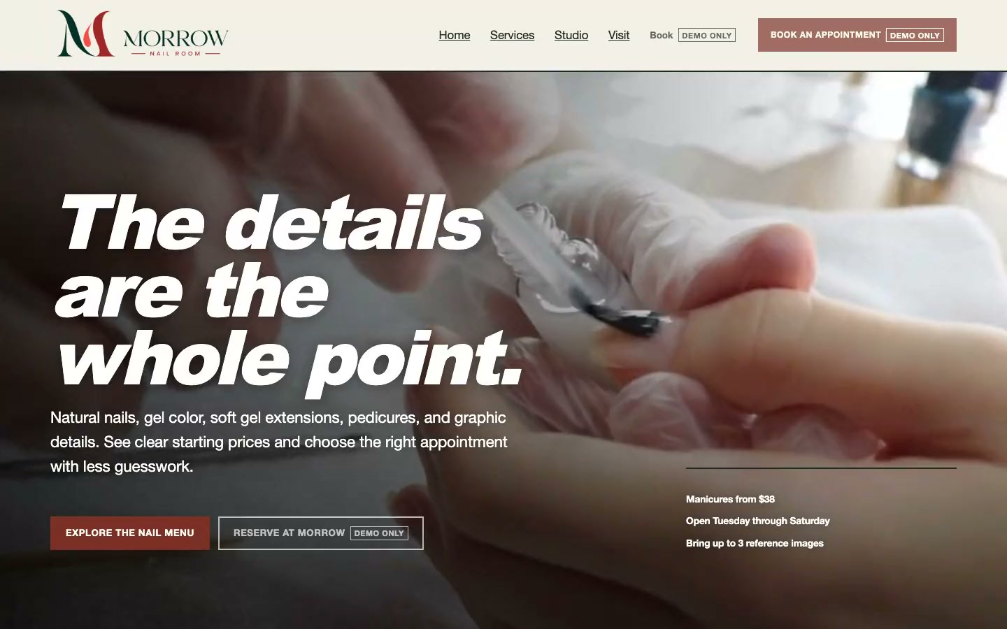 Morrow Nail Room website on a laptop