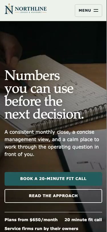 Northline Ledger & Advisory mobile website viewport